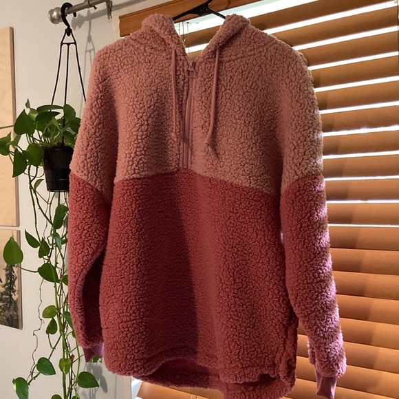 PINK Varsity Half-Zip Sherpa pullover hoodie coat - Picture 8 of 11